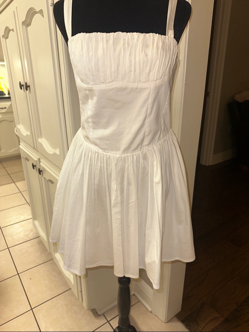 Zara White ruched, pleated bustier mini dress